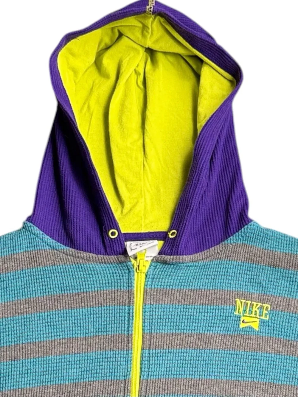 Nike Youth XL Vintage Y2K Waffle Knit Full Zip Hoodie Colorblock Striped 90s